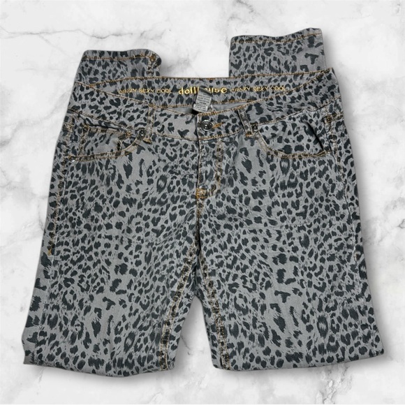Dollhouse Gray Leopard anima cheetah Print skinny Jeans size 11 - Picture 1 of 8